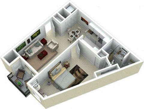 Floor plan for 1 bed, 1 bath, 725 sqft